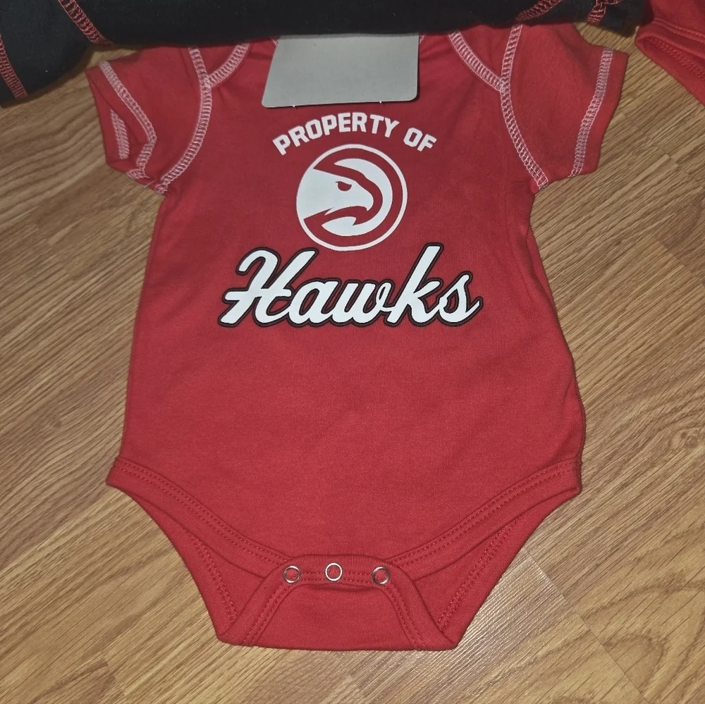 NBA Atlanta Hawks Baby Fan Bodysuit 3pc NWT 6-9M Cotton Basketball